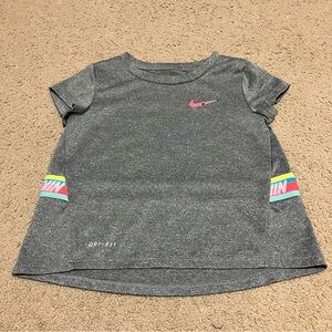 Nike Girls Heather Grey Neon-Colored Contrast Logo Taping Sz 4T